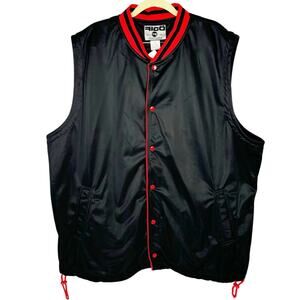 Nwt Figo Black Red Varsity Sleeveless Activewear Snap Vest Drawstrings Top Sz XL